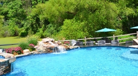 Freeform Pool with Swim Up Bar and Waterfall