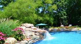 Freeform pool with rock waterfalls