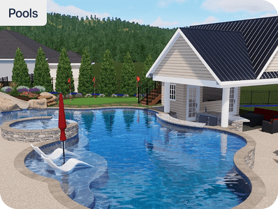 Pool design process with 3D rendering by Blue Tree Outdoor Living