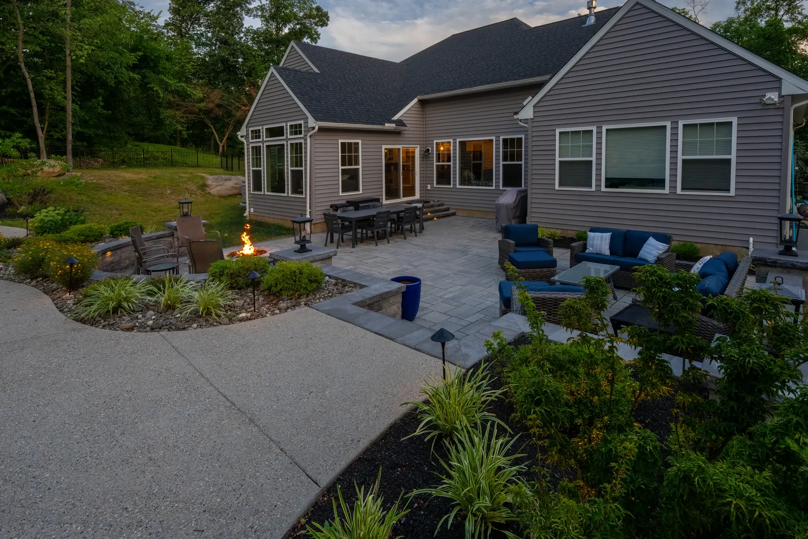 Finished backyard patio, seating, and fire feature in Pottstown, PA