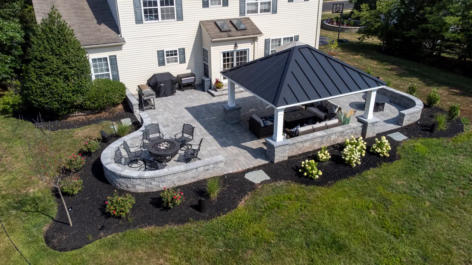 Finished patio and low landscape plantings in Skippack, PA
