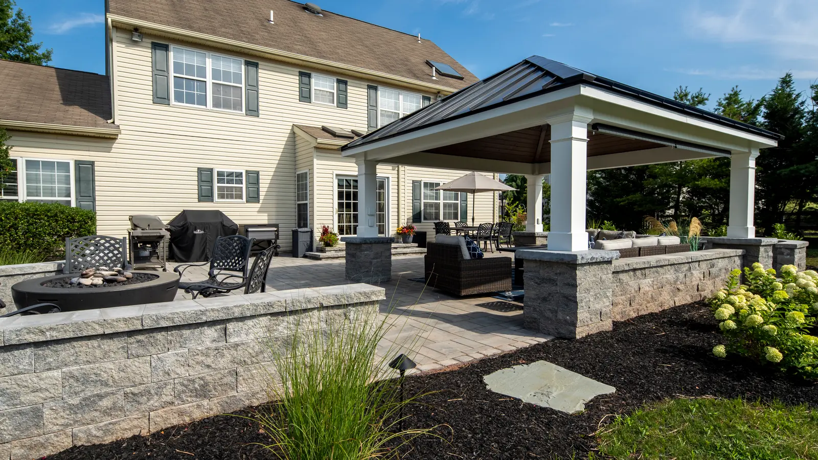Finished paver patio and outdoor seating in Skippack, PA