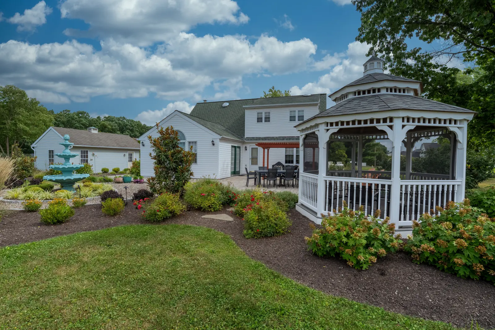 Gazebo, fountain garden, and finished landscape in Telford, PA