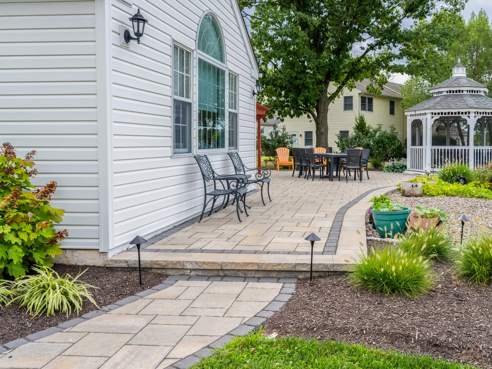 Finished paver patio, walkway, and gazebo in Telford, PA