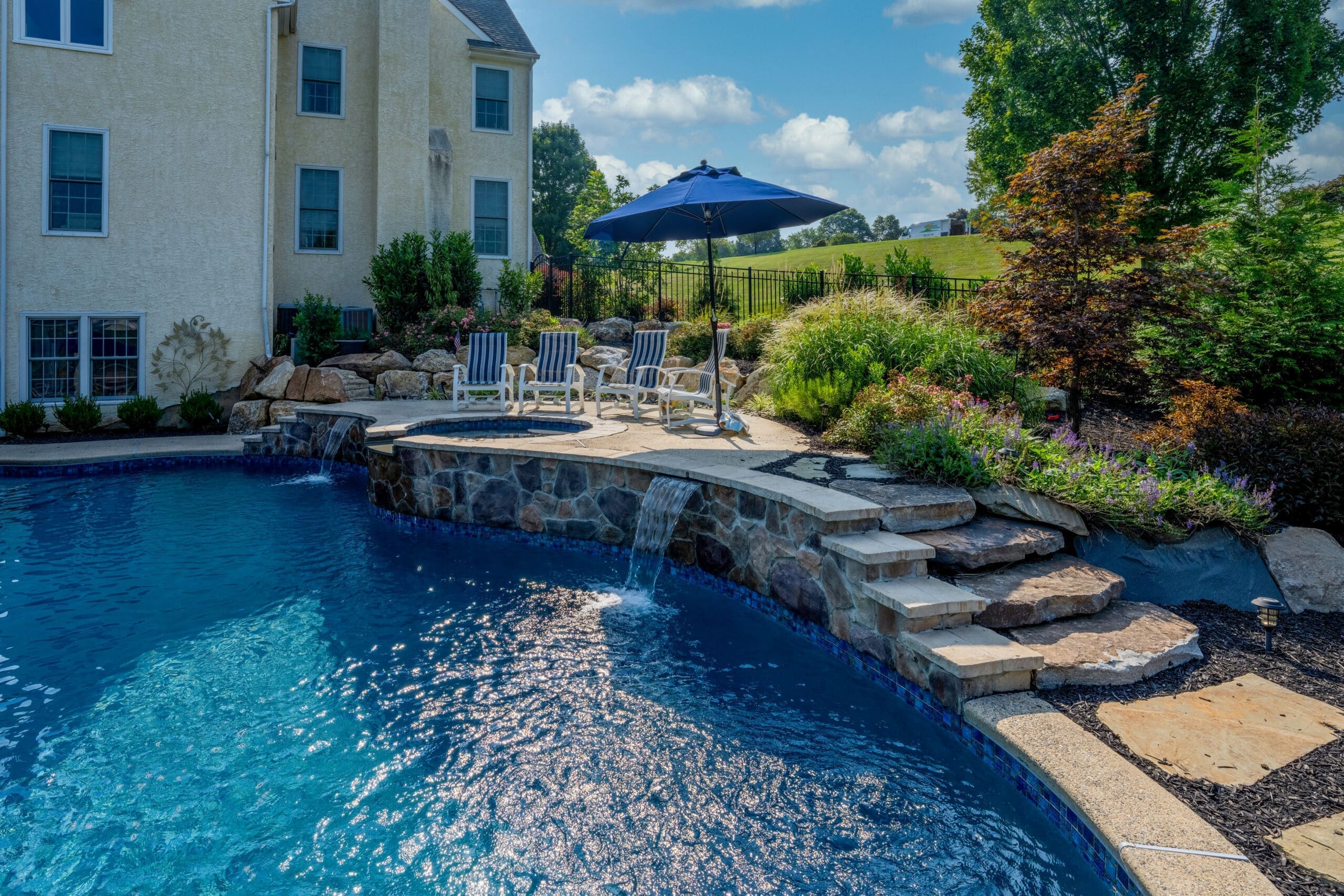 Custom plunge pool installation in West Chester, Pennsylvania.