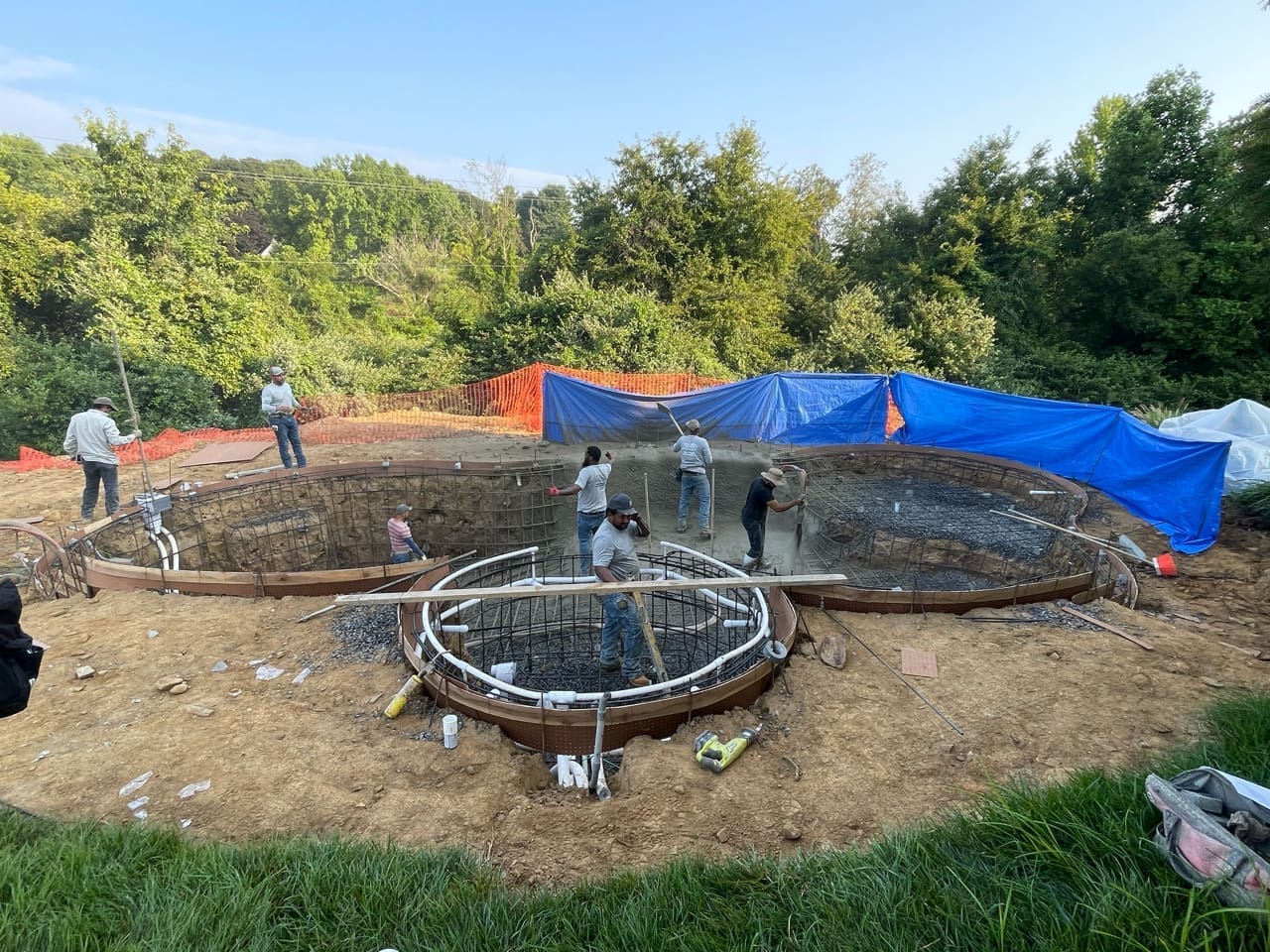 Plunge pool construction in a West Chester backyard.
